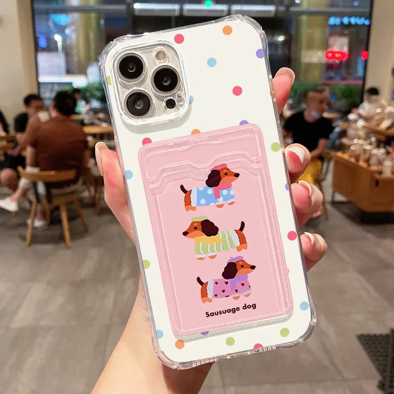 Lovely Cartoon Dog Rabbit Card Slot Phone Case For iPhone