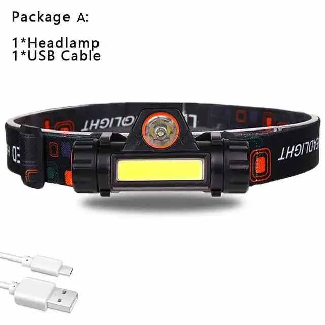 1pcs Rechargeable Fishing LED Headlamp Camping Headlight XPE COB Work Light 2 Lighting Modes With Tail Magnet Detachable - Lootquake