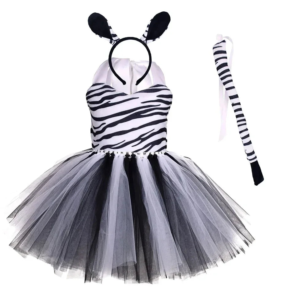 Halloween Animal Cosplay Costume for Children Forest Theme Cows Tiger Giraffe Leopard Zebra Tutu Dresses Performance Dance Sets