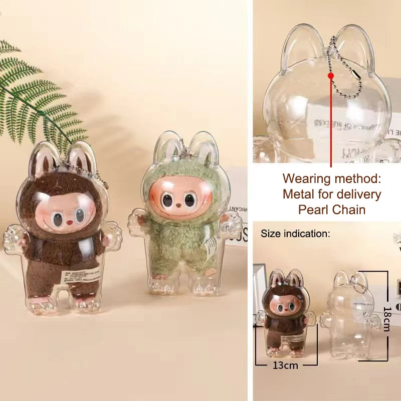 LABUBU Étui transparent pour siège Labubu Étui en plastique Sac à dos Charms