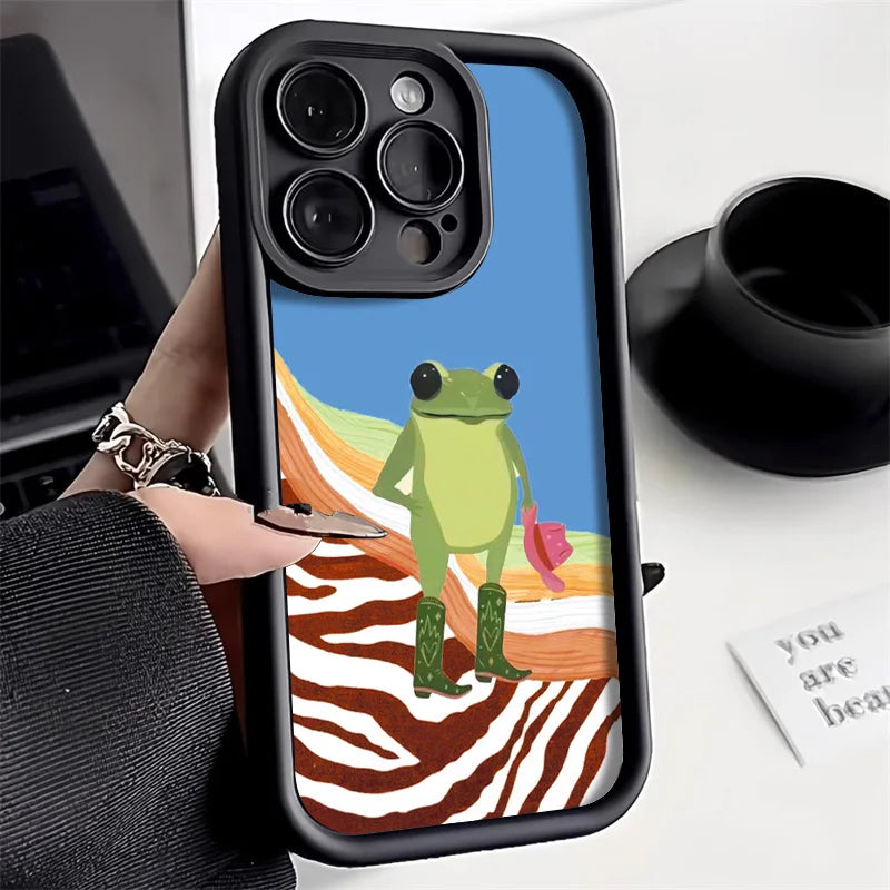 Divertida funda de silicona suave con forma de rana para iPhone
