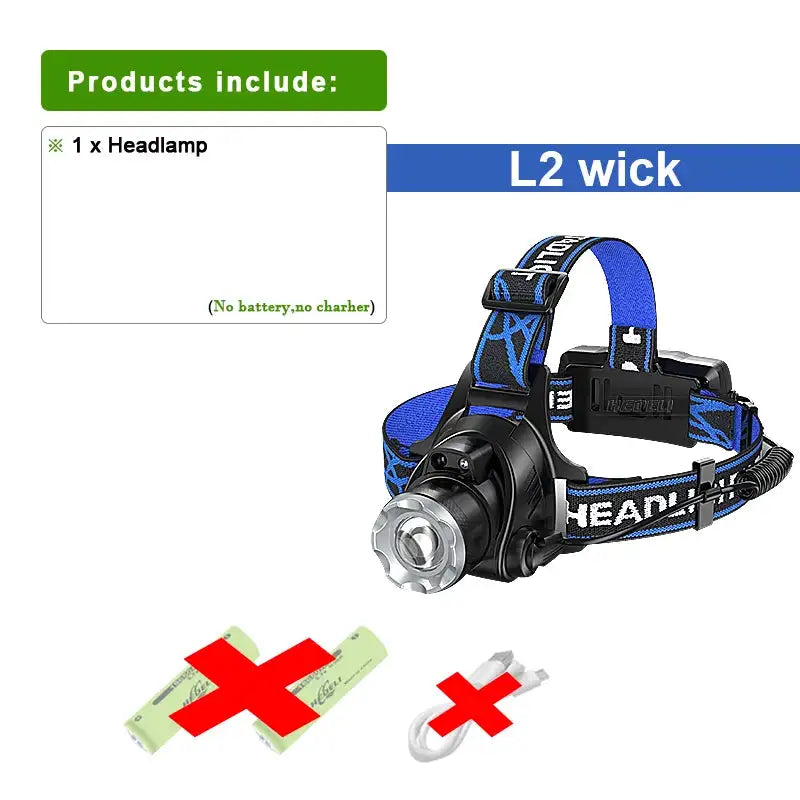 Lampe frontale de pêche haute puissance 1 000 000 lumens XHP360, rechargeable, idéale pour le camping, la randonnée ou la pêche