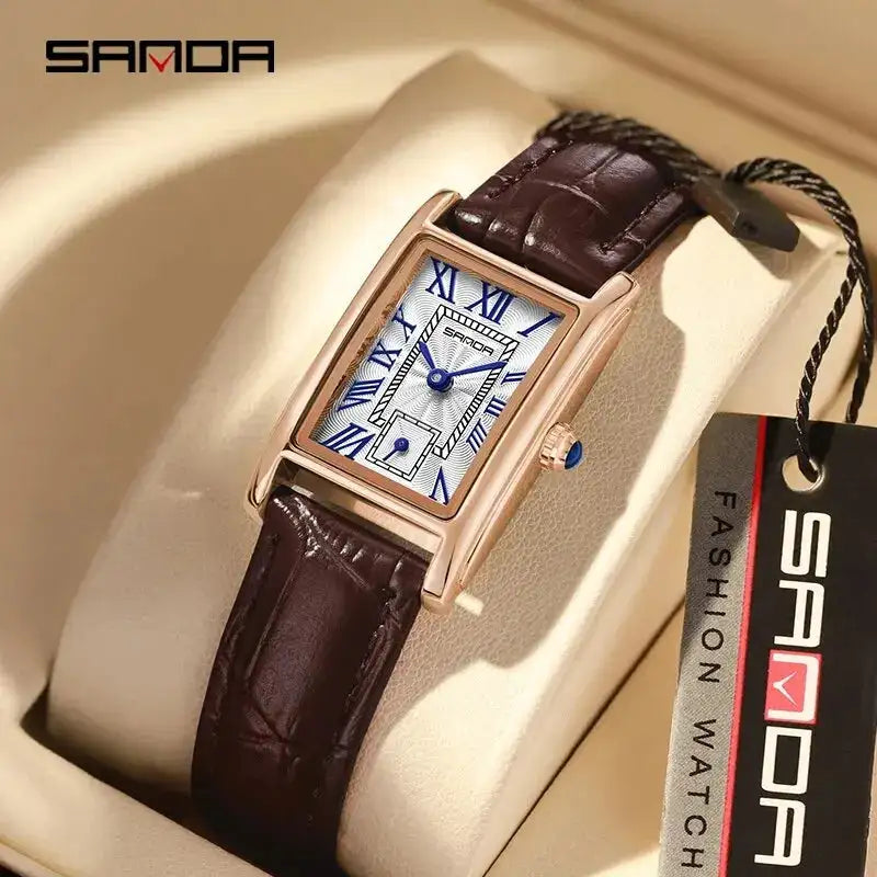 SANDA 1116 New Fashion 2024 Elegant Design Rectangle Dial Water Resistant Quartz Movement Business Women Analog Wrist Watch - Lootquake