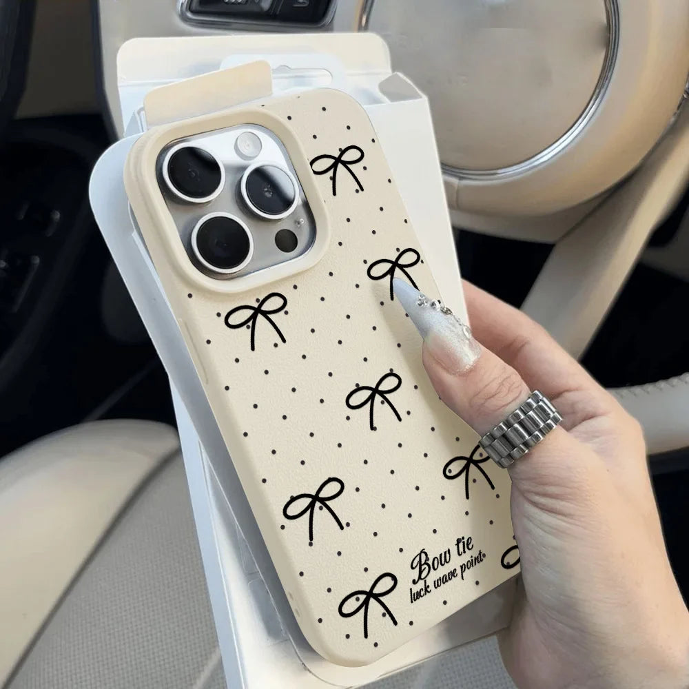 Bonita funda de piel con diseño de cereza para iPhone