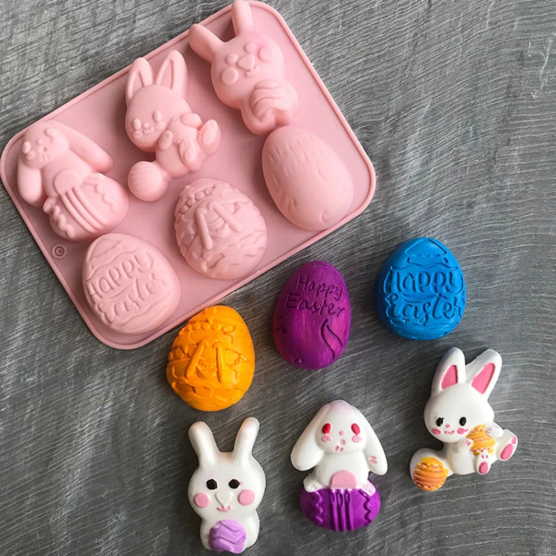 1pc 2024 Easter Bunny Silicone Mold 3D Egg Chocolate Mould Jelly Pudding Cute Rabbit Shape Easter Party Cake Decorating Tool - Lootquake