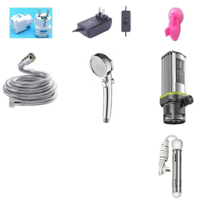 Ducha eléctrica portátil para camping, ideal para viajes, con bomba de agua de 85 W, cabezal de ducha ajustable de 3 velocidades y barra de agua caliente de 2500 W.