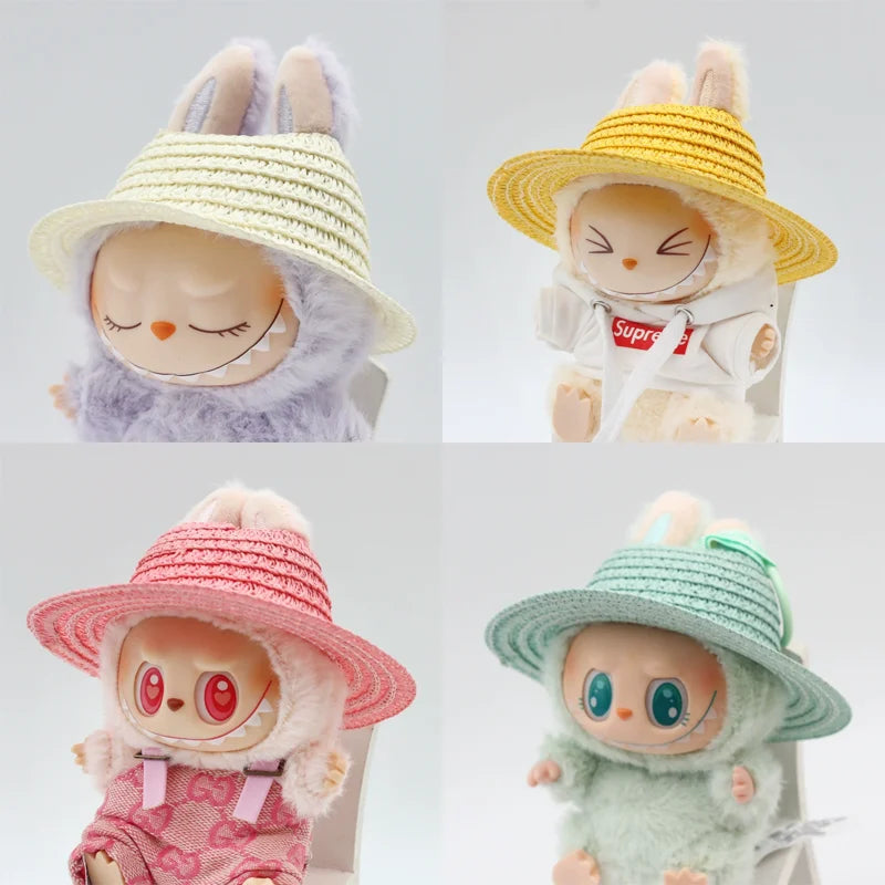 Chapeau Labubu ouvert en paille tissée, accessoire de fête, style campagnard, tenue Labubu pour soirée assise