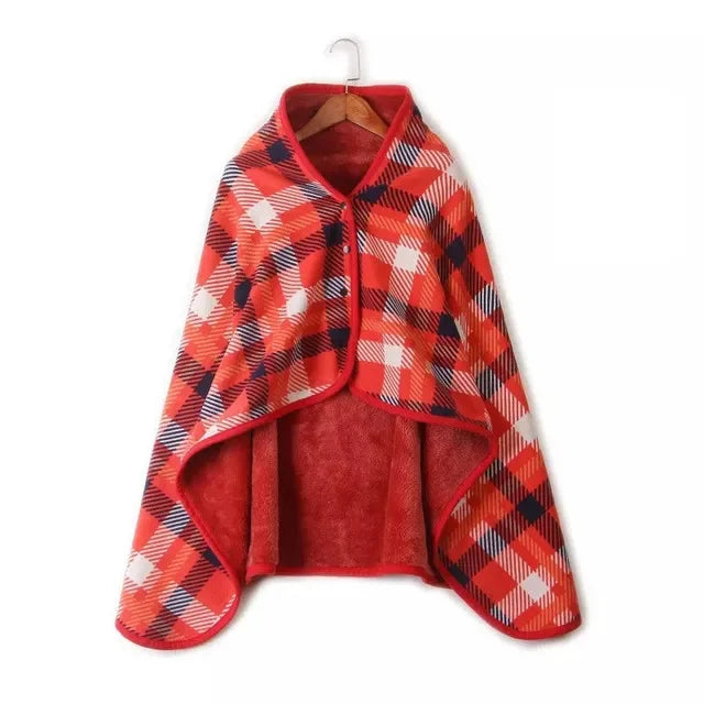 Thick Plaid Blanket Warm Winter Wearable Blanket Adults Office Travel Soft Fleece Throw Blankets With Button Home Shawl