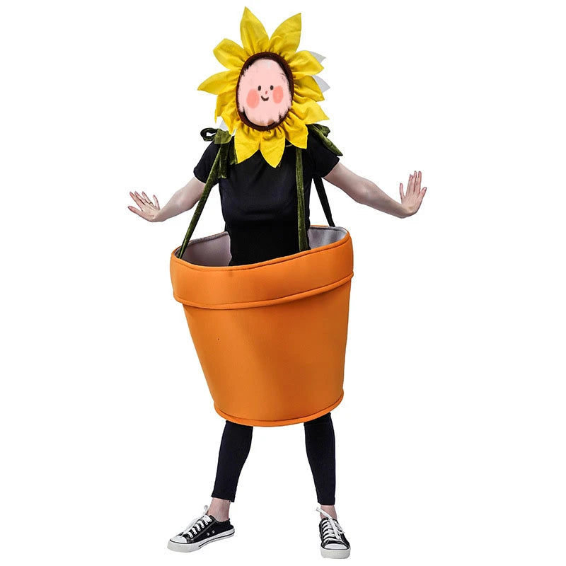 Halloween Flower Pot Costume Sunflower Costume with Headpiece for Adults Kids Cosplay Women Garden Theme Party Sunflower