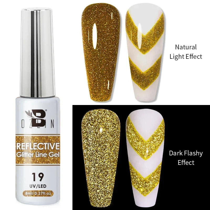 Esmalte de uñas en gel semipermanente, efecto espejo metálico, cromado, superbrillante, francés, UV LED, 5 ml, dorado y plateado.