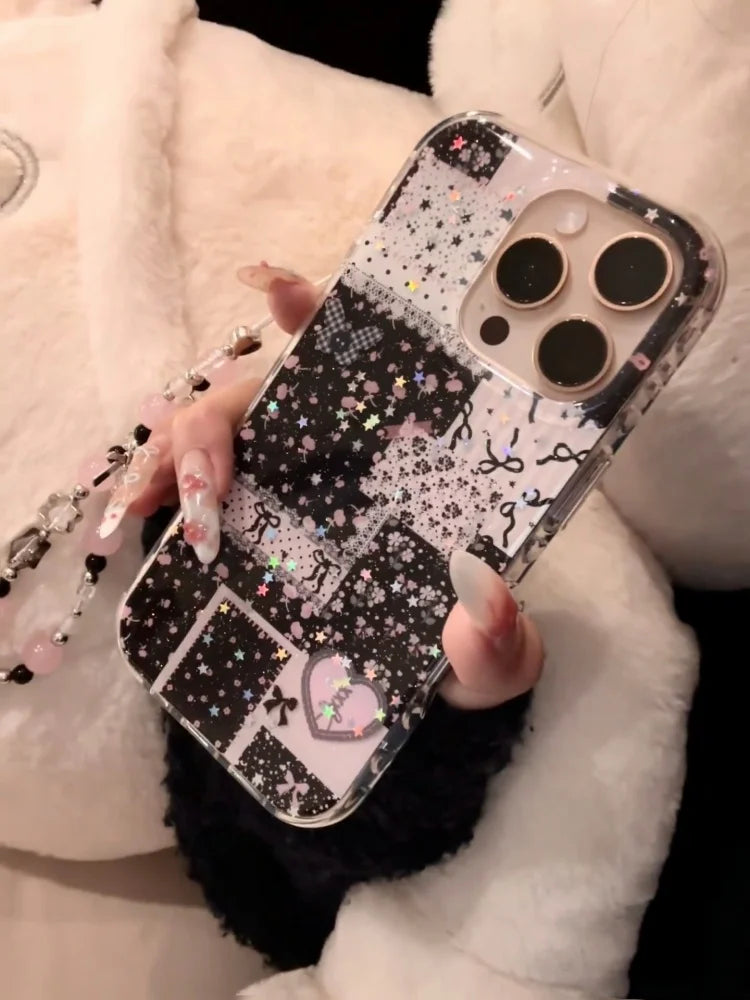 Sparkling Pink Star Splicing Floral Wristband Suitable For iPhone