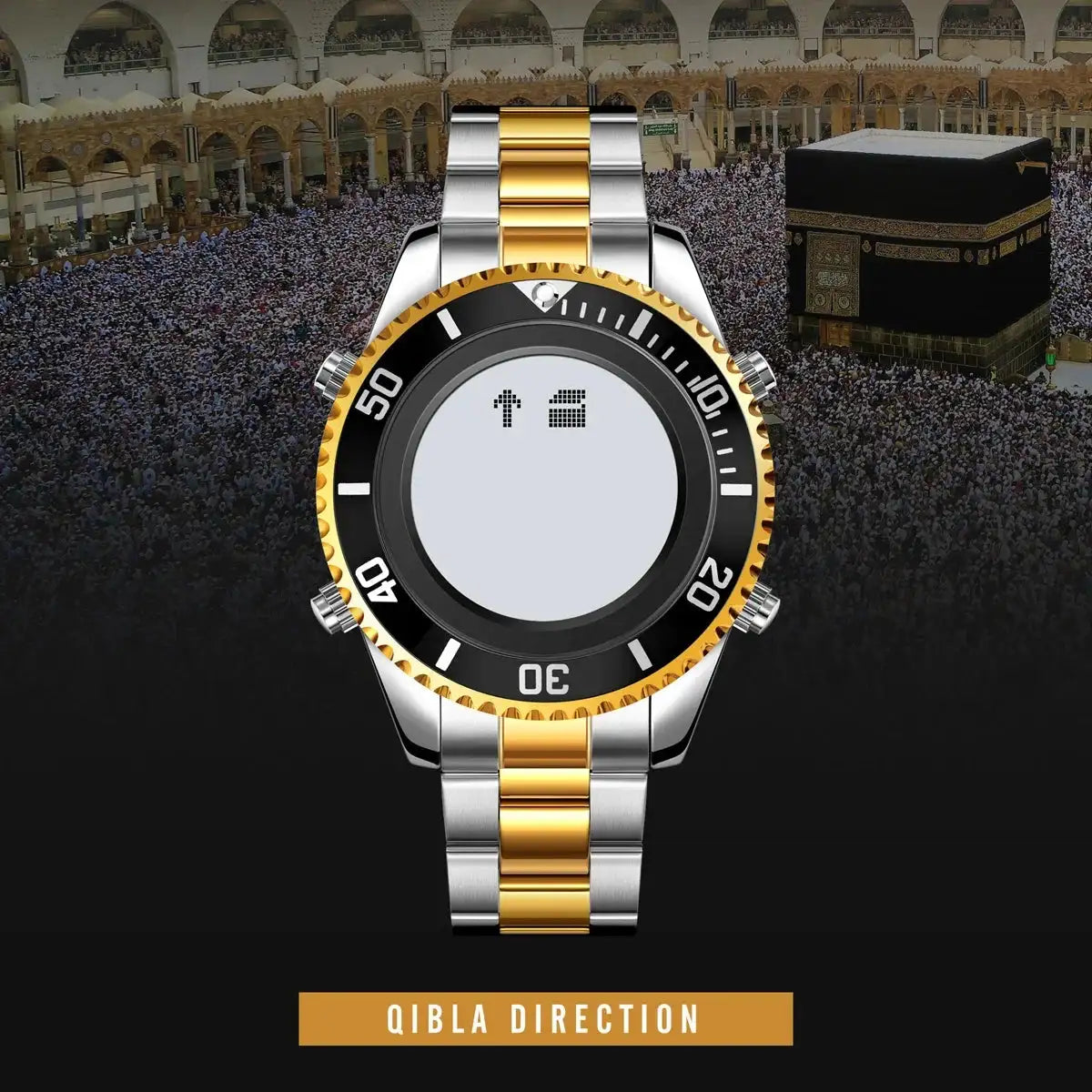 SKMEI 2141 Stainless Steel Digital Watche Muslim Azan Prayer Compass Clock Adhan Alarm Hijri Islamic Wristwatch with Back Light - Lootquake