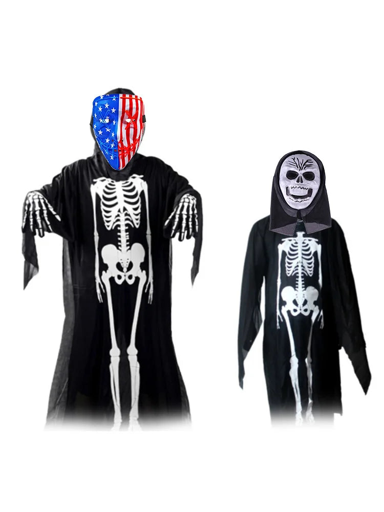 scary halloween costumes adults fantasia cosplay masque LED scream ghost horror mask children black skeleton costume suit