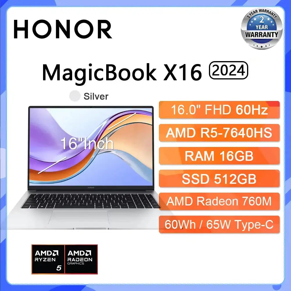 2024 New HONOR Laptop MagicBook X16 Pro 2024 16"Inch FHD Intel Core i5-13500H AMD Ryzen R5 7640HS Computer PC Notebook Ultrabook - Lootquake