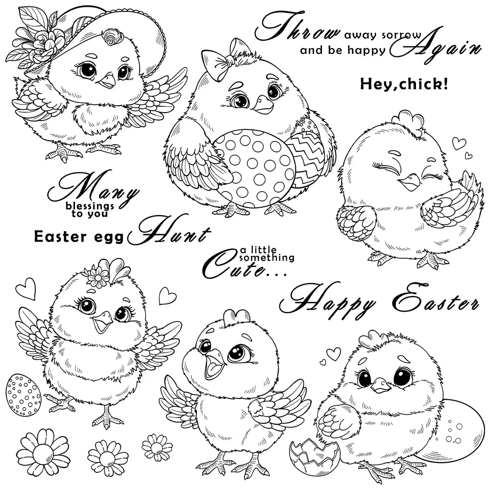 Mangocraft Easter Cartoon Chickens Cutting Dies Clear Stamp DIY Scrapbooking Metal Dies Silicone Stamp For Cards Albums Decor - Lootquake