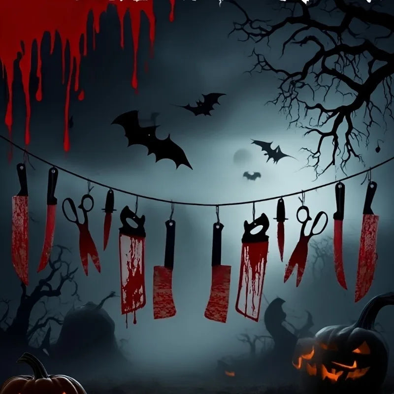 1-4Set Bloody Halloween Banner Horror Hanging Decoration for Haunted House Movie Theme Birthday Carnival Party Halloween Gift