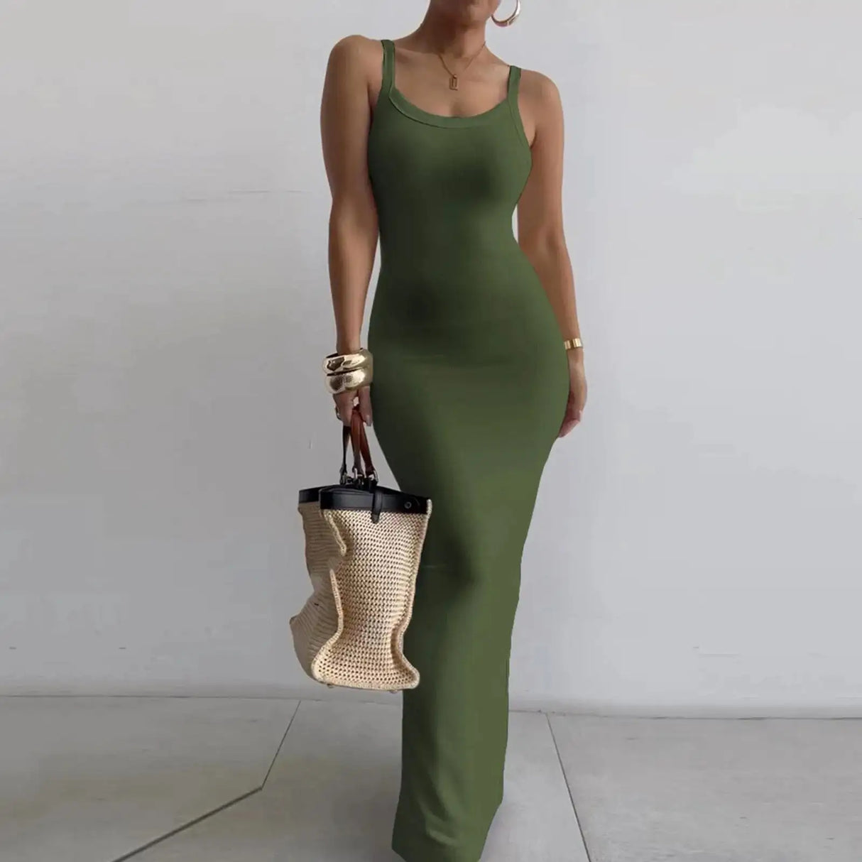 Women's Bodycon Maxi Dress Summer Sleeveless Long Dress For Beach Holiday Vacation Robes Femmes Solid Color Slim Fit Dresses - Lootquake