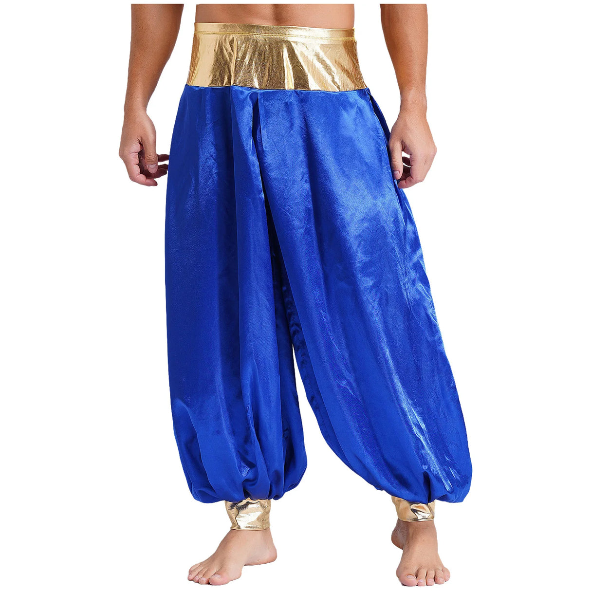 Halloween Men Arabian Indian Prince Cosplay Costume Stain Shiny Harem Trousers Arab Costume Carnival Dress Up Lantern Long Pants