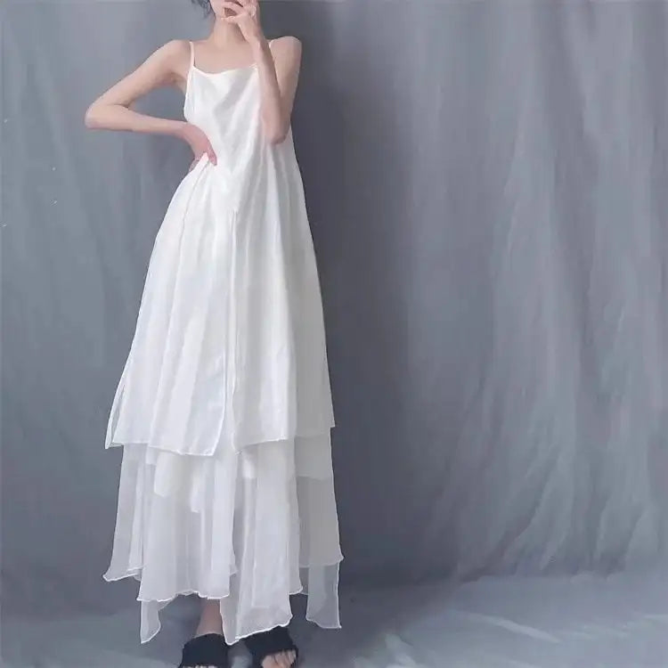 2024 Cotton Linen Women's Summer New Dress Artistic Range Medium Long Dress Sleeveless Tank Irregular Large Flounce - Lootquake
