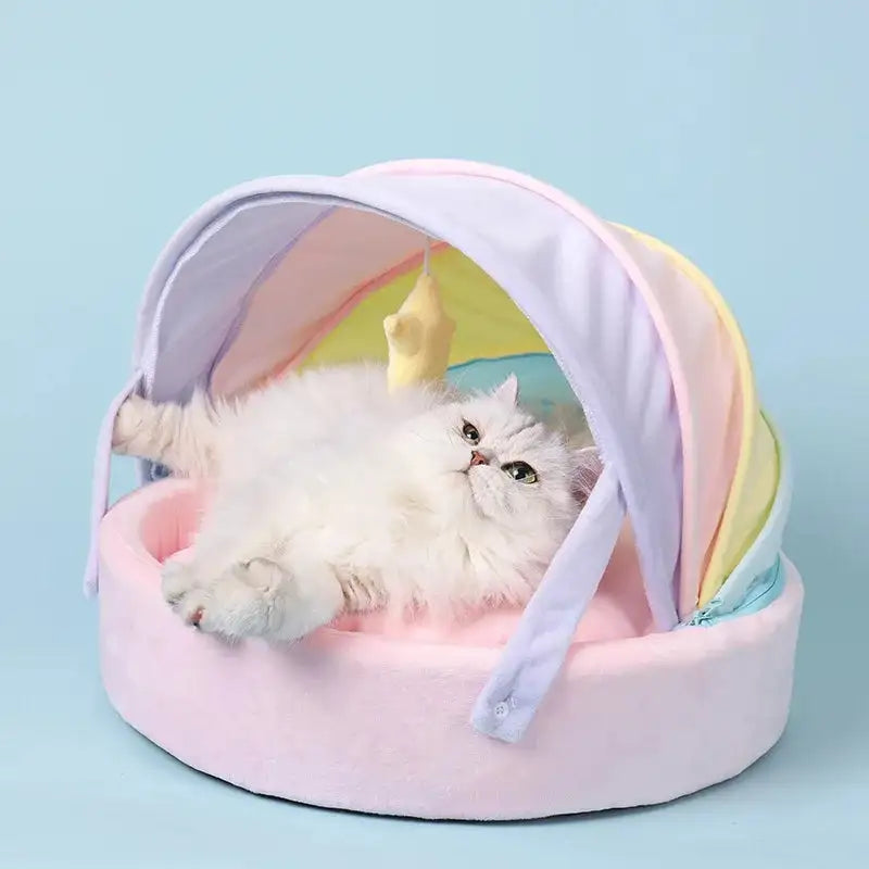 Cat House Bed Cute Cat Bed Rainbow Tent Pet Dog Sleeping Pad Winter Warm Deep Sleep Cat Nest Comfortable Breathable Cat House - Lootquake