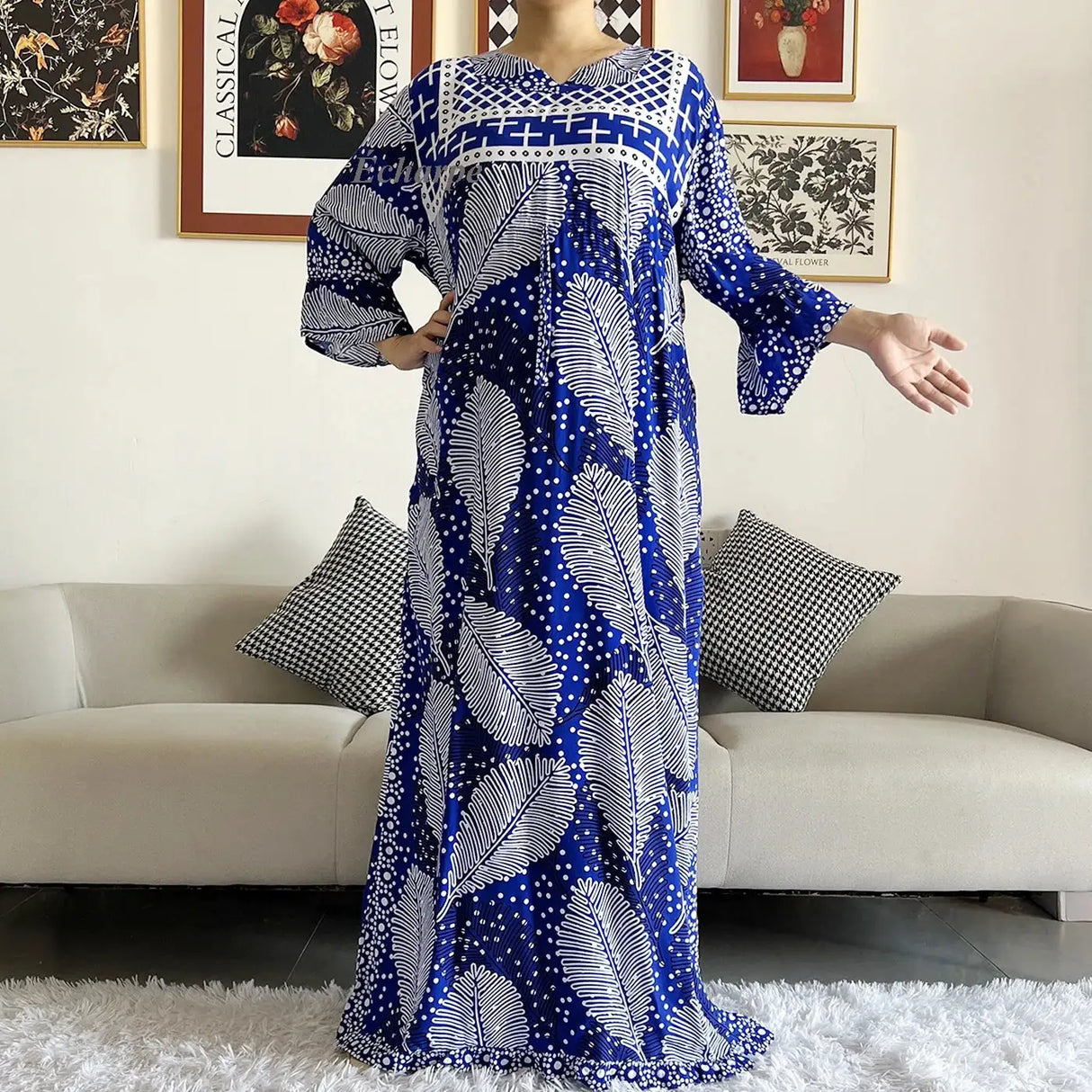 New Style African Dashiki Print Long Sleeve Loose Cotton Elegant Women Abaya Long Dress Summer Maxi Casual Dresses Vestidos - Lootquake