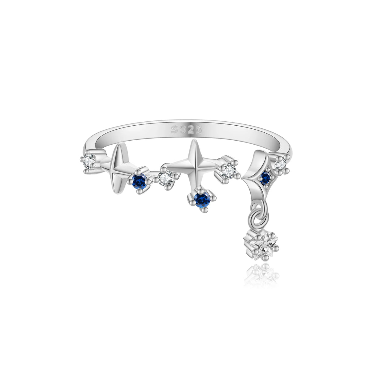 ANDYWEN 925 Sterling Silver Star Round Inlay Blue Zircon CZ Adjustable Open Ring Women Luxury Wedding Gift Dainty Jewelry - Lootquake