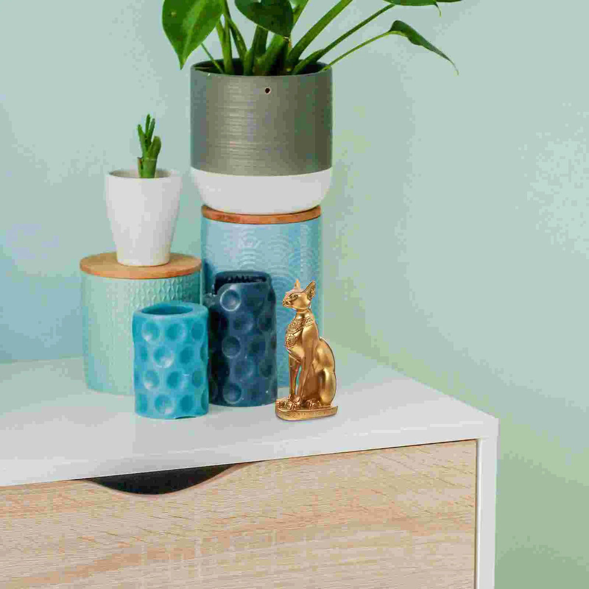 Statue de Bastet, dieu chat égyptien, décoration dorée, ornement de table en résine, décoration de bureau, déesse du sable