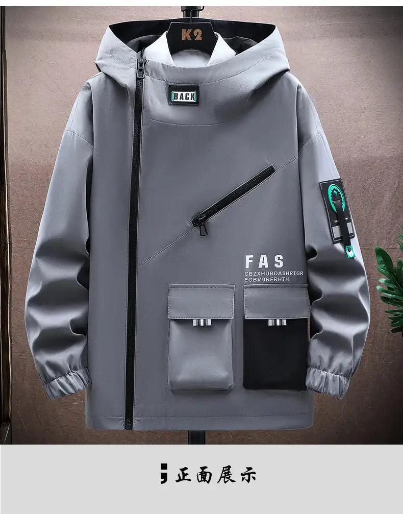 Autumn trend Hoodie Jackets Men Windbreaker Jacket Hip Hop Solid Color Outdoor Sports Hooded Coats Men Clothing - Lootquake