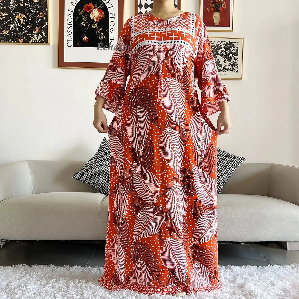 New Style African Dashiki Print Long Sleeve Loose Cotton Elegant Women Abaya Long Dress Summer Maxi Casual Dresses Vestidos - Lootquake