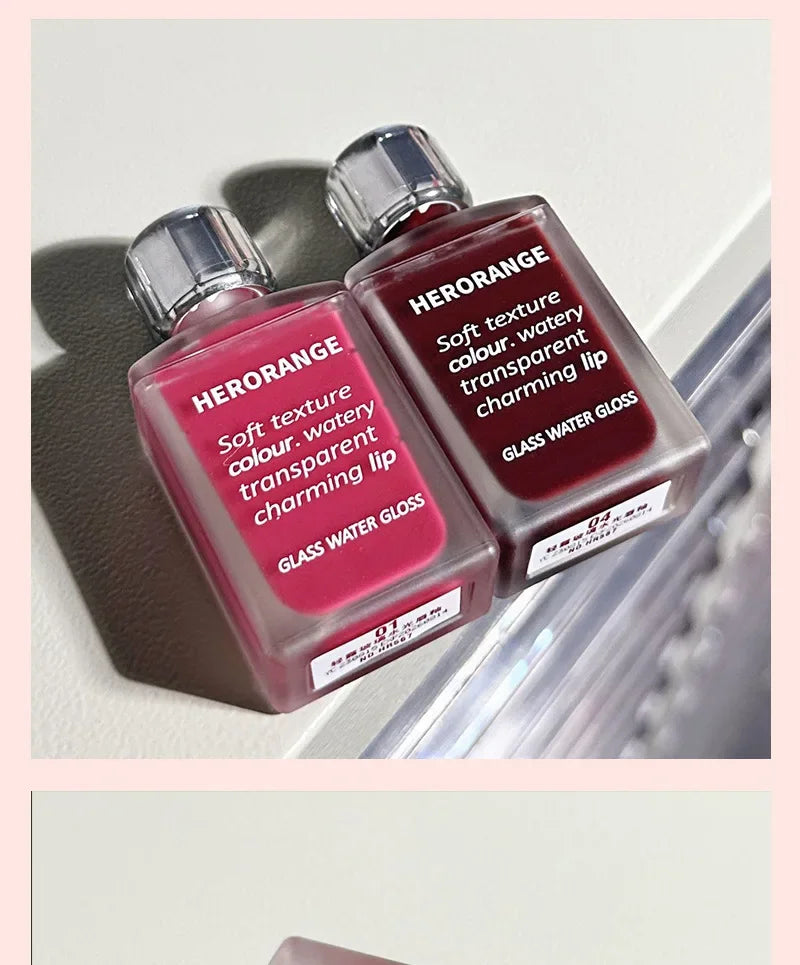 HERORANGE Brillo de labios ligero, brillo de labios, no se pega fácilmente, duradero, lápiz labial hidratante de agua, maquillaje líquido coreano