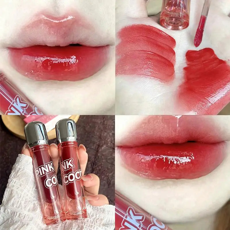 Lápiz labial líquido rojo oscuro con efecto espejo, color marrón rojizo, hidratante ligero, antiadherente, con alta pigmentación, maquillaje cosmético para labios.