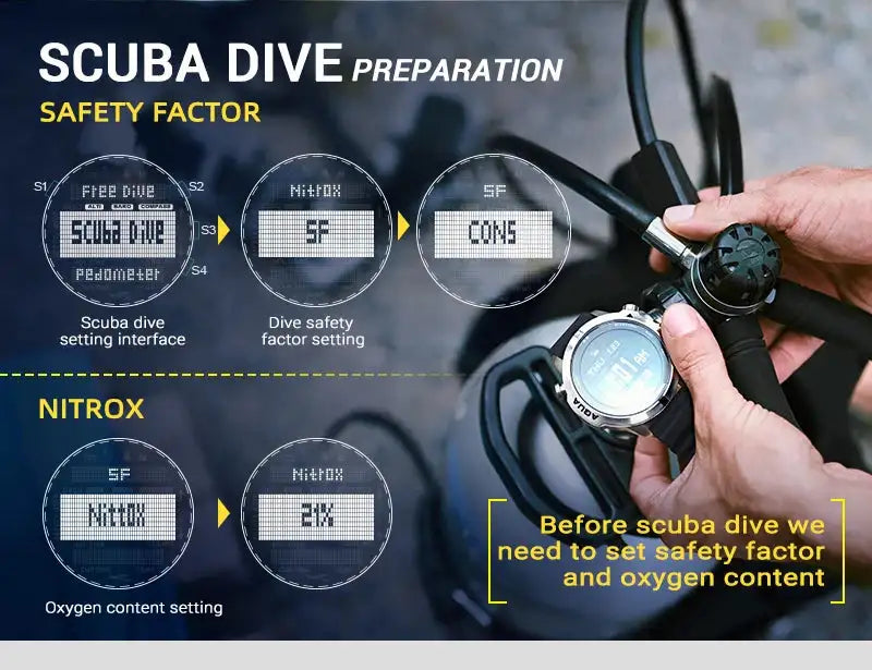 Men Dive Computer Watch Waterproof 100M Smart Digital Free Diving Watches Barometer Compass Temperature Clock - Lootquake