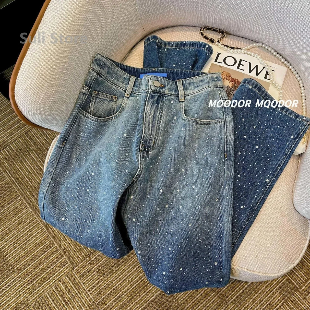 2024 New Spring Summer All-match Casual Harem Pants High Waist Stretch Slim Denim Pants Hot Drilling Casual Ankle-length Jeans - Lootquake