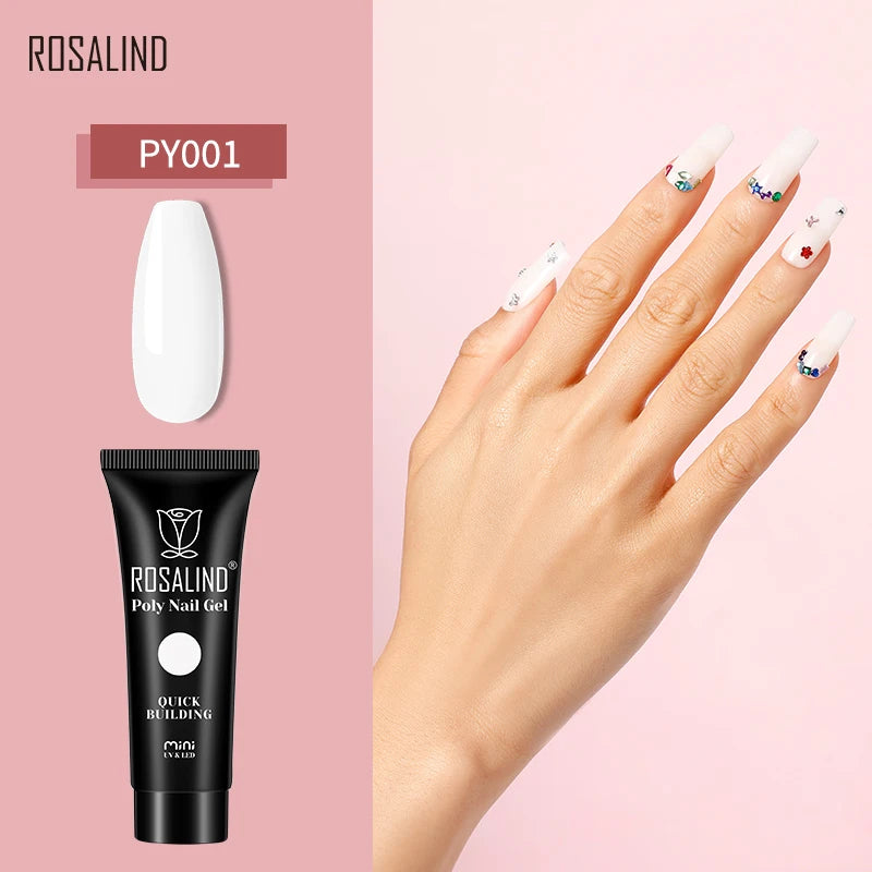 ROSALIND Poly Nail Gel Semi Permanent Acrylic Nail Art Hybrid Varnishes Poly Crystal Nail Polish Top Base Coat Need UV/LED Lamp