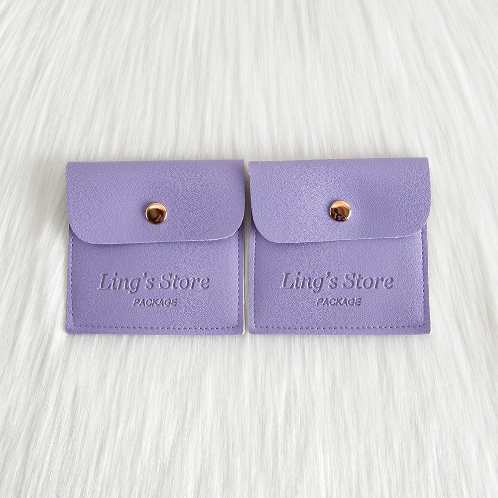 50/100Pcs Custom Logo 8x8cm PU Leather Jewelry Snap Bag Gold Button Pouches Ring Earring Necklace Wedding Favors Gift Organizer - Lootquake