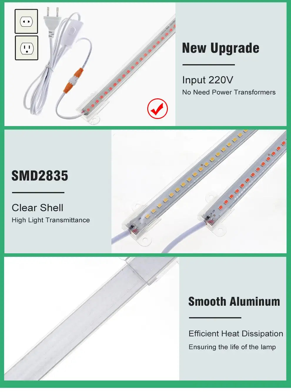 Grow Light 220V Full Spectrum LED Bar Light for Plants 50cm Phyto Lamp for Plant Veg Flowers Greenhouse Tent 4000K 380-780nm - Lootquake