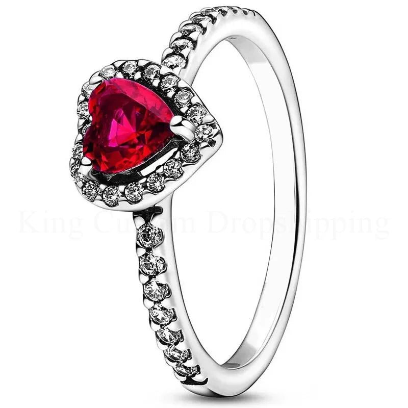New Colored Crystal 925 Sterling Silver Ring Exquisite Women Shiny Heart Series Simple Ring Valentine's Day Gift for Lovers - Lootquake