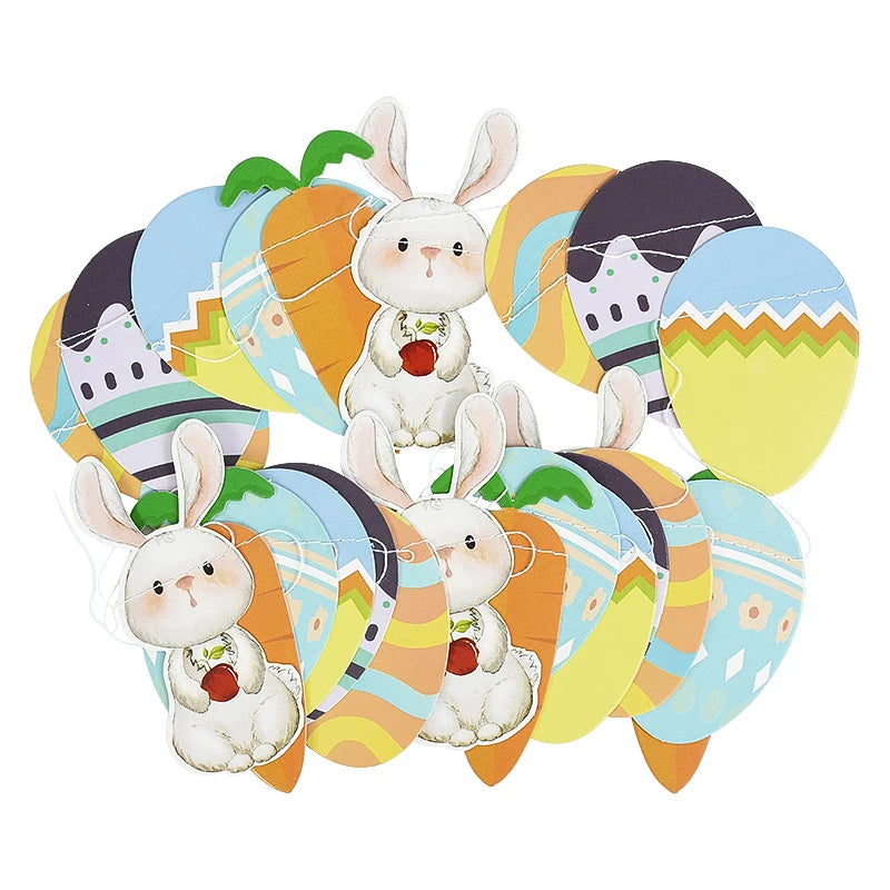 3M Happy Easter Banner Rabbit Carrot Egg Cartoon Bunny Garland Wall Hanging Bunting Flag Easter Party Decoration For Home - Lootquake