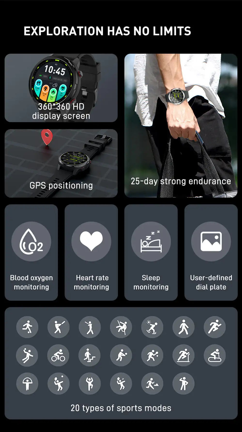 Outdoor Compass GPS Positioning Smartwatch Sports Health Fitness Detection IP68 Waterproof Multi-sport Music Control Smart Watch - Lootquake