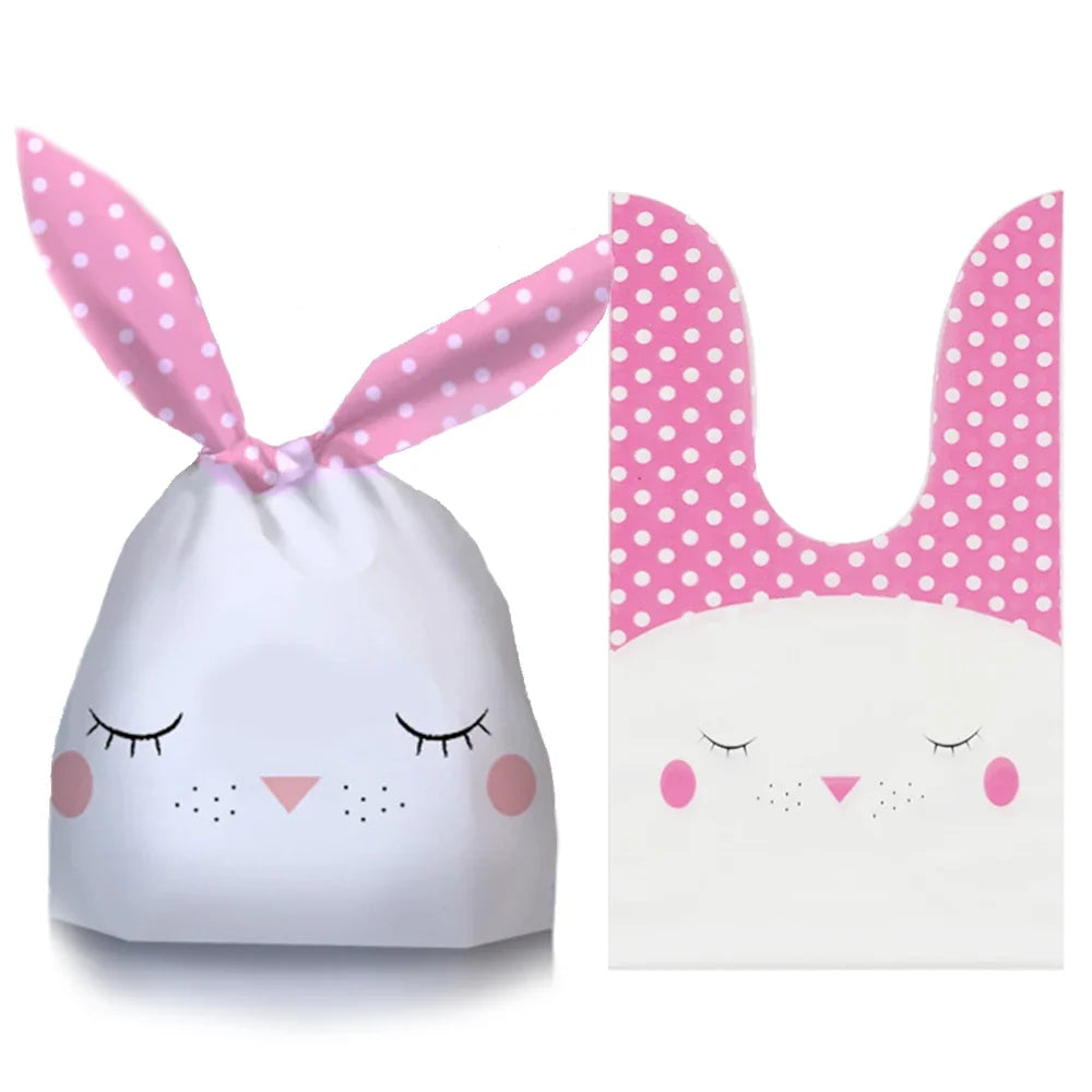 50Pcs Easter Rabbit Ear Bags Cookie Candy Gift Plastic Bags Pouch Baking Packaging for Biscuits Easter Decoration 2024 Birthday - Lootquake