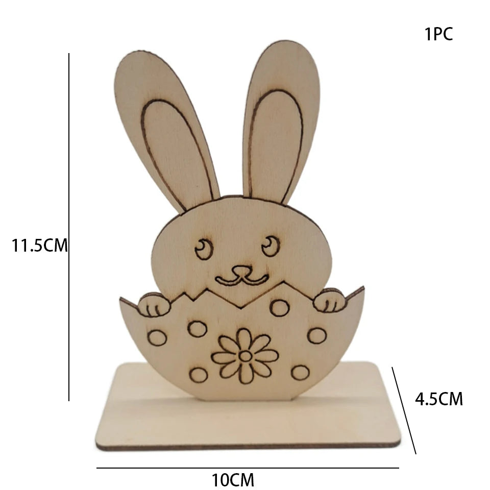 1pc Easter Wooden Egg Ornament Hollowed Rabbit Crafts For Easter Home Table Decorations Kids Handmade DIY Painting Gifts Supply - Lootquake