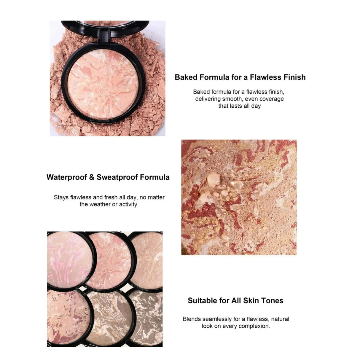 Base de maquillaje en polvo mate compacto, resistente al agua, de larga duración y cobertura total, 7 colores, para piel suave.