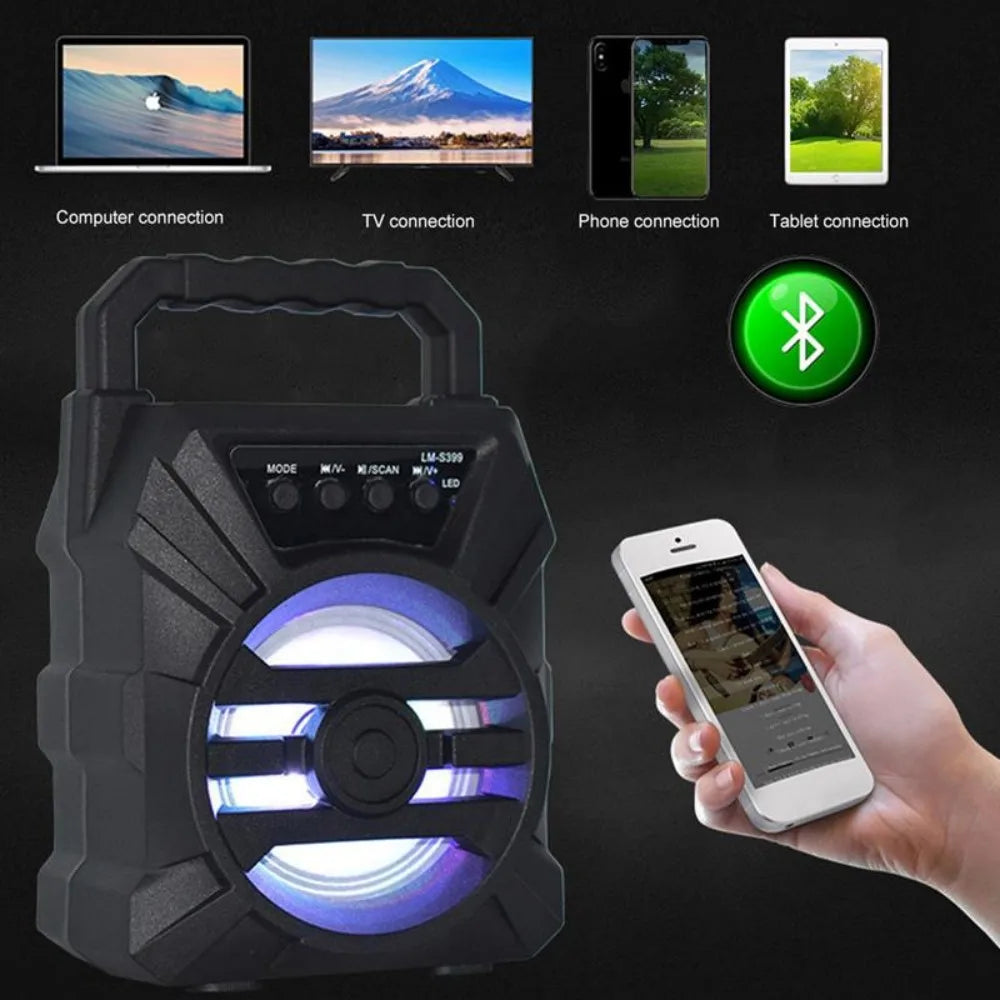 Altavoz Bluetooth inalámbrico con LED. Compatible con micrófono con cable, tarjeta TF y entrada de audio USB.