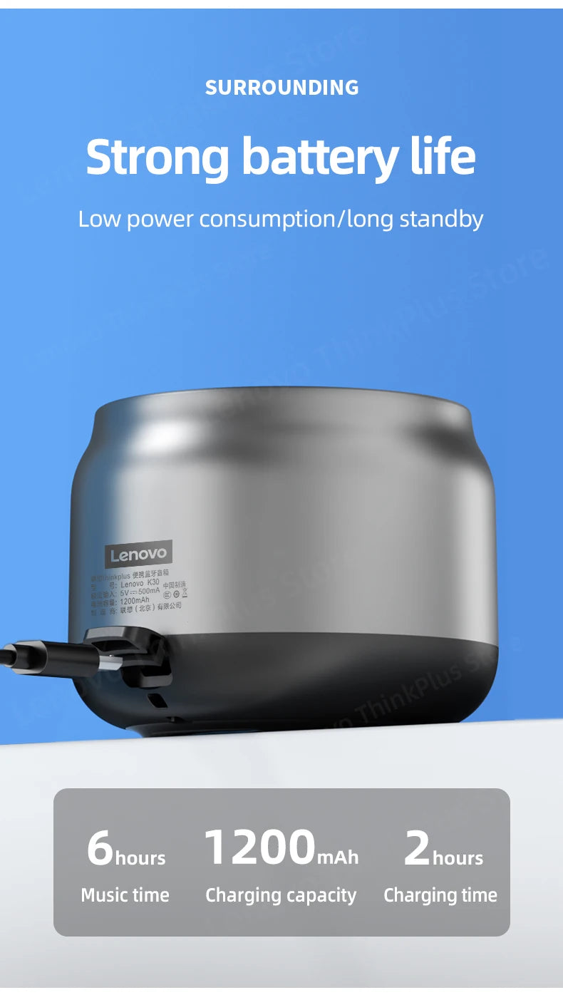 Altavoz portátil inalámbrico Bluetooth Lenovo K30, resistente al agua, con USB, para exteriores, con sonido envolvente y graves.