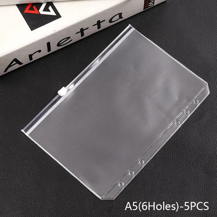 Bolsa de almacenamiento de PVC transparente con cremallera, antioxidante, mate, tamaño A5/A6, carpeta de información para guardar dinero, material escolar y de oficina, 5 unidades