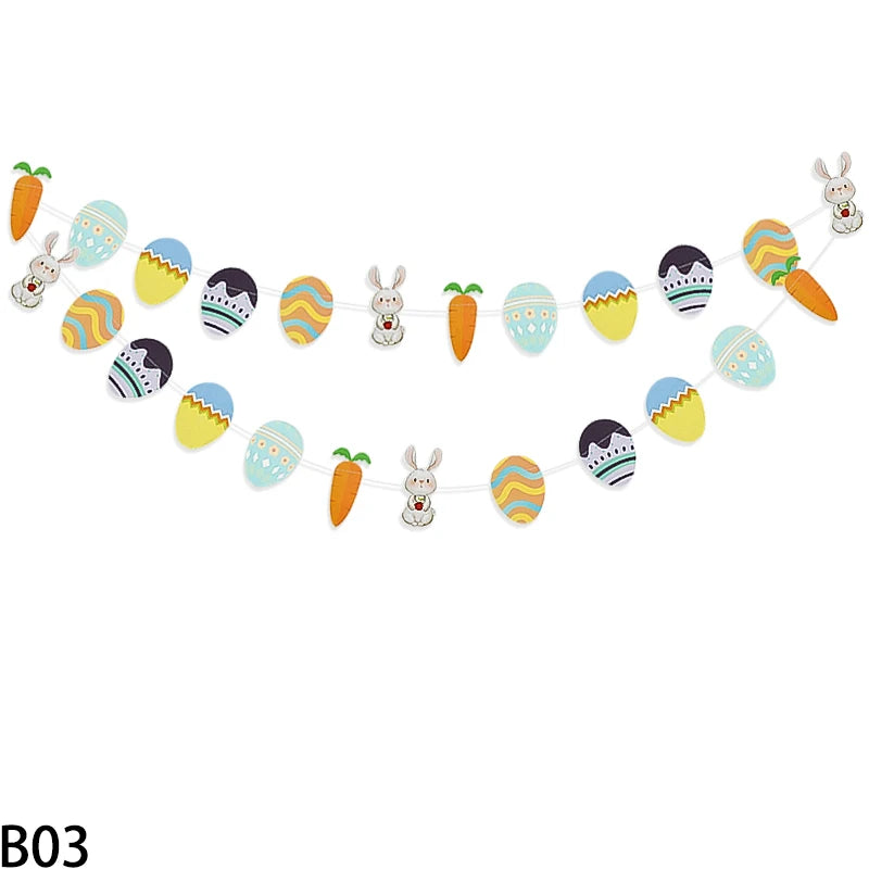 3M Happy Easter Banner Rabbit Carrot Egg Cartoon Bunny Garland Wall Hanging Bunting Flag Easter Party Decoration For Home - Lootquake