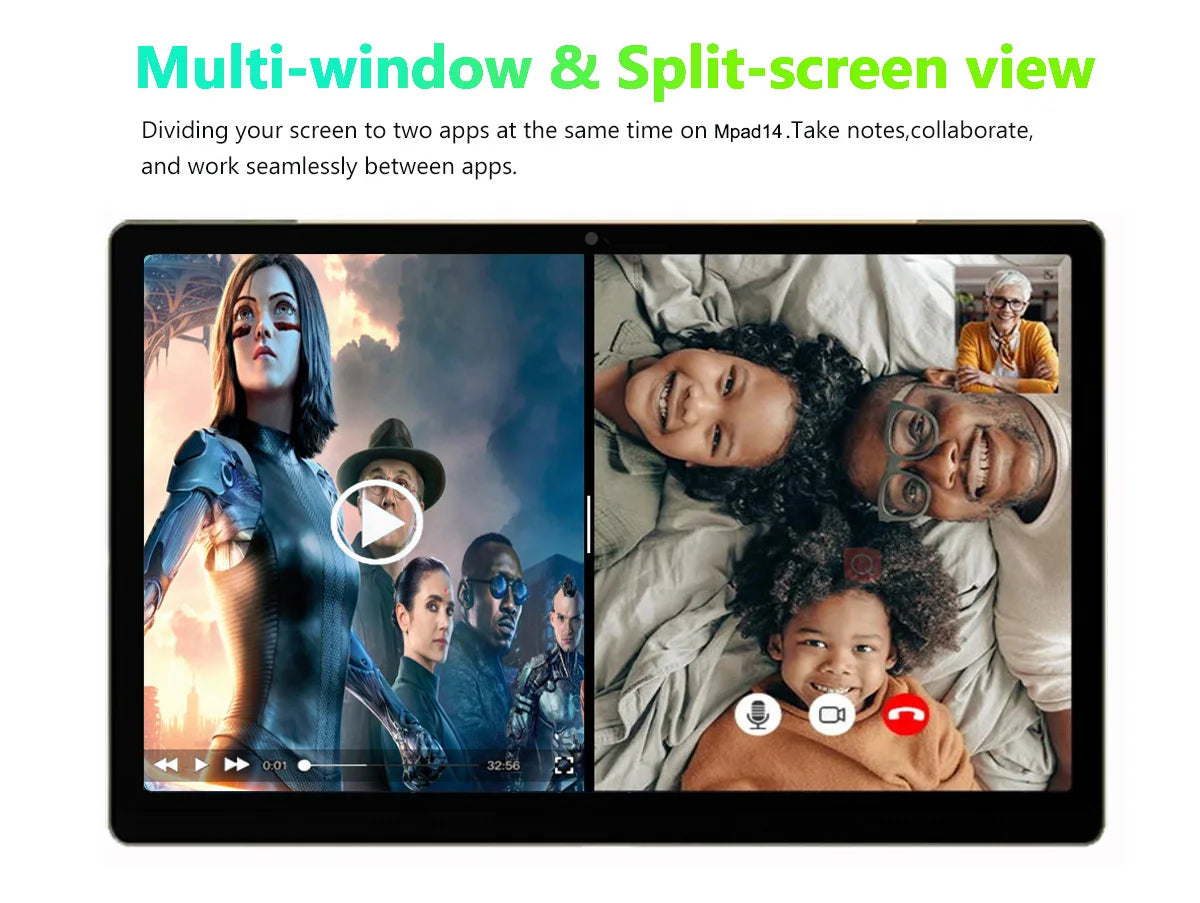 Tablette 14,1 pouces, version mondiale, non ouverte, Android 2025, 12 Go + 256 Go, 1920 x 1080, appels 4G, Wi-Fi 5G, 10 000 mAh