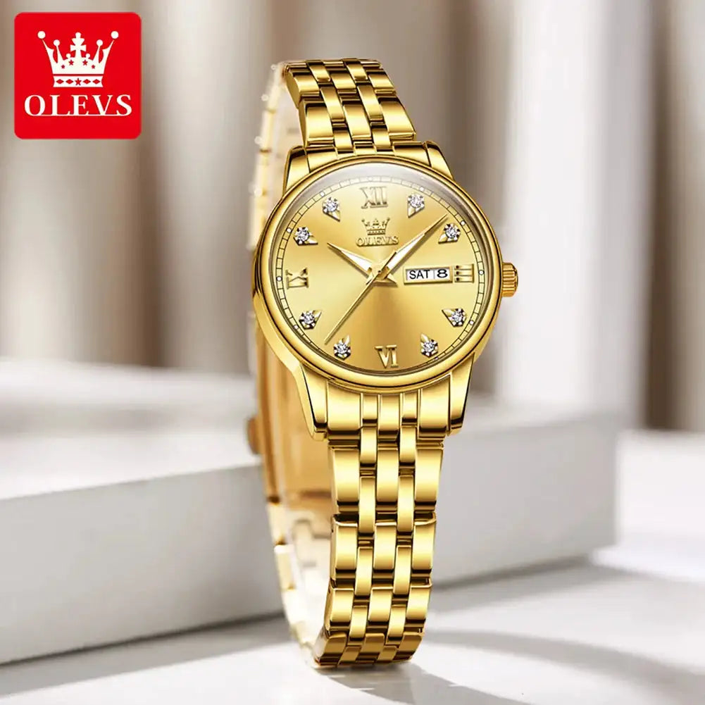 OLEVS Luxury Brand Quartz Watch for Women Stainless Steel Waterproof Ladies Wristwatch Fashion Diamond Dial Women's Watch New In - Lootquake