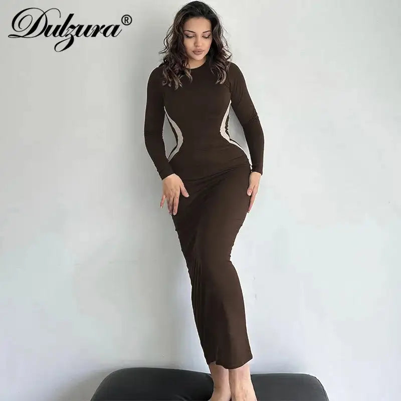 Hawthaw Women 2023 Autumn Winter Long Sleeve Party Club Streetwear Bodycon Black Long Dress Wholesale Items For Business - Lootquake