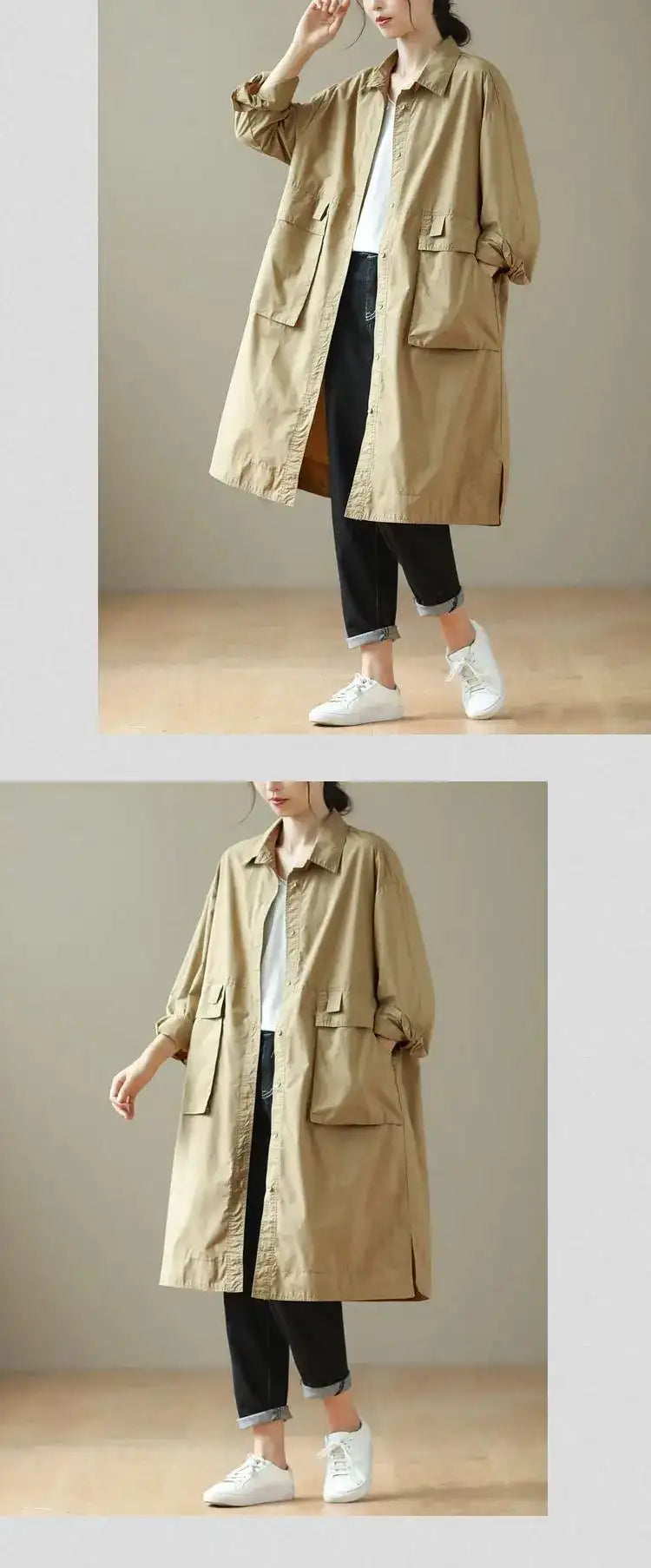 9290 Spring Fall Trench Coat Women Mid Length Windbreaker Single-breasted Double Pockets Casual Loose Overcoat Female Outerwear - Lootquake